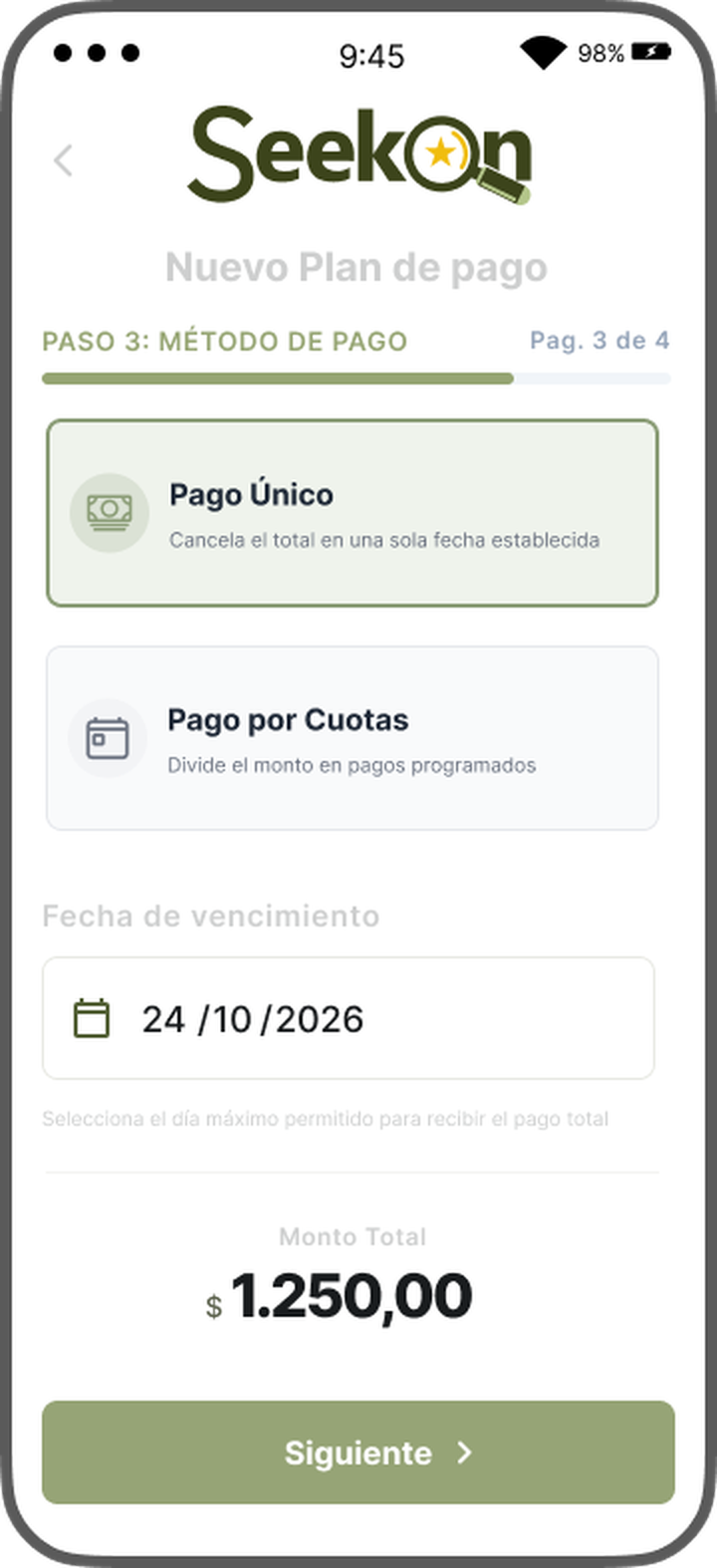 SeekOn — Método de pago